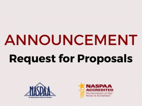 Image shows an Announcement of a Request for Proposals wiith NASPAA and COPRA logos.