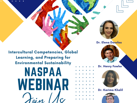 Intercultural Competencies, Global Learning, and Preparing for Environmental Sustainability Webinar held on April 19, 2024. 5 panelists: Dr. Elena Duovlou, Dr. Henry Fowler, Dr. Karima Khalil, Dr. Eduardo Verri Liberado, Dr. Kelly Tzoumis