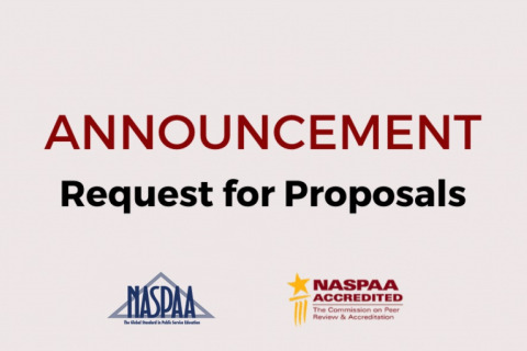 Image shows an Announcement of a Request for Proposals wiith NASPAA and COPRA logos.