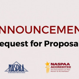 Image shows an Announcement of a Request for Proposals wiith NASPAA and COPRA logos.