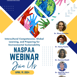 Intercultural Competencies, Global Learning, and Preparing for Environmental Sustainability Webinar held on April 19, 2024.  5 panelists: Dr. Elena Duovlou, Dr. Henry Fowler, Dr. Karima Khalil, Dr. Eduardo Verri Liberado, Dr. Kelly Tzoumis