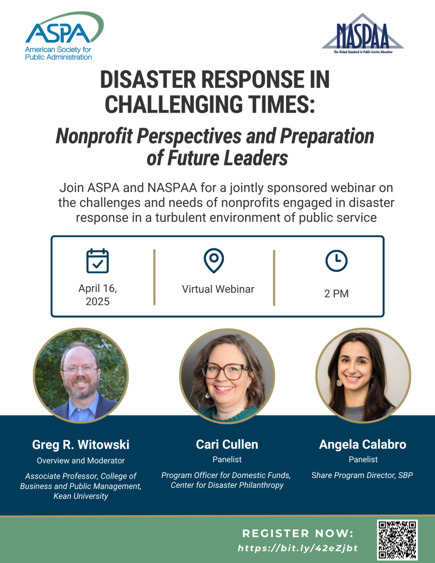 Flyer for Disaster Response in Challenging Times: Nonprofit Perspectives and Preparation of Future Leaders Session