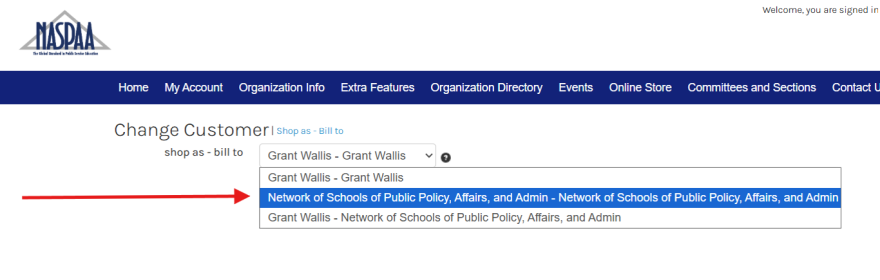 change customer dropdown