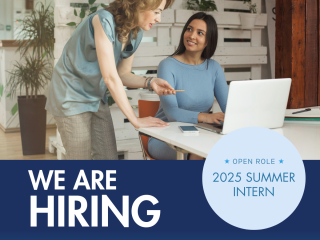 We Are hiring, Open Position 2025 Summer Intern, Higher Education Data Internship, Apply at hirng@naspaa.org.  Image of women leaning towards intern sitting at desk in front of a laptop explaining something.